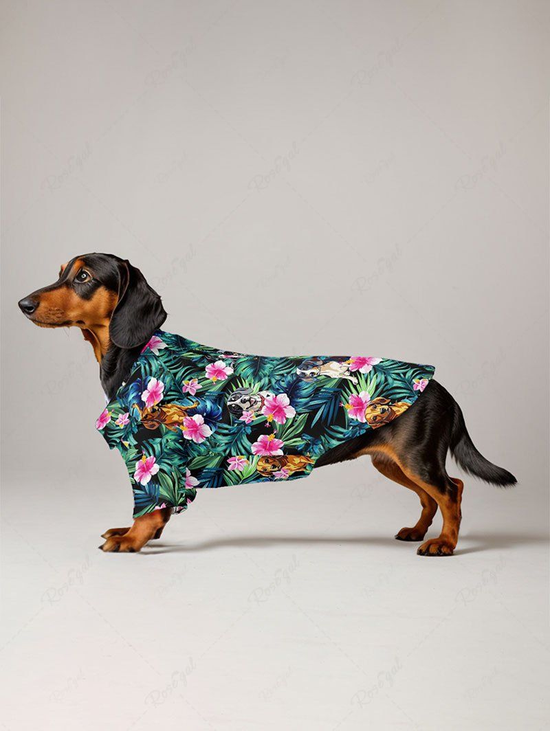 Pet's Tropical Leaves Floral Dog Printed Hawaii Button Shirt
