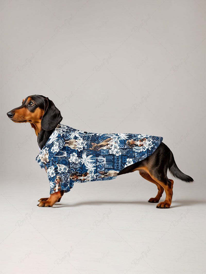 Pet's Coconut Tree Floral Dog Geometric Ethnic Printed Hawaii Button Shirt