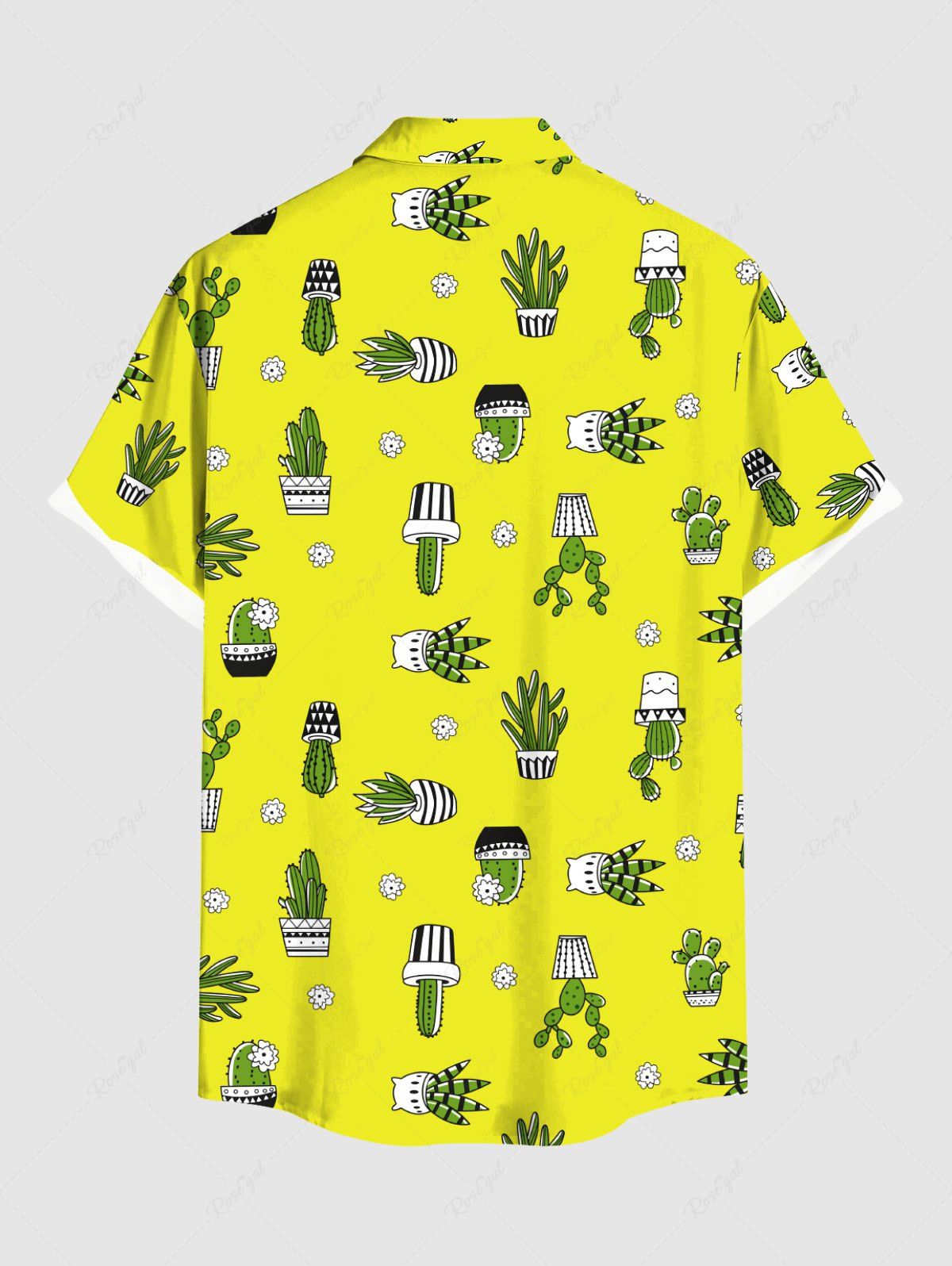 Plus Size Cactus Potted Plants Flowers Printed Buttons Pocket Hawaii Women Shirt