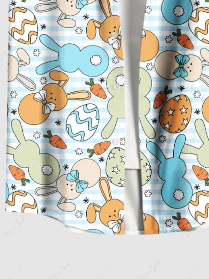 Plus Size Waves Bunny Carrot Easter Egg Printed Buttons Pocket Women Shirt