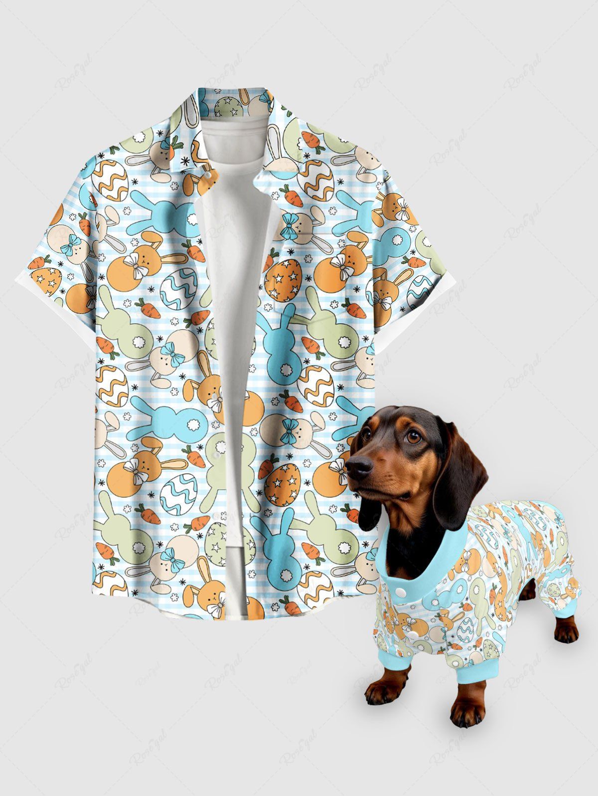 Waves Bunny Carrot Easter Egg Print Shirt Pajama Dog And Owner Matching Outfits