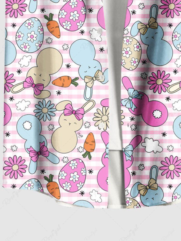 Plus Size Easter Egg Rabbit Carrot Printed Buttons Pocket Women Shirt