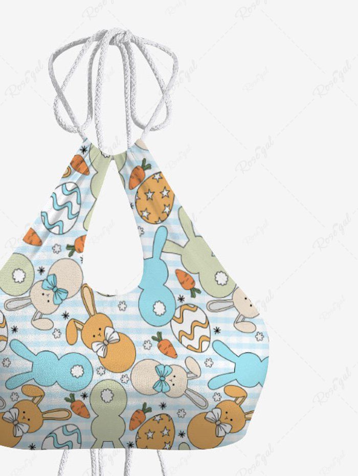 Waves Bunny Carrot Easter Egg Printed Tie Tankini Swimsuit