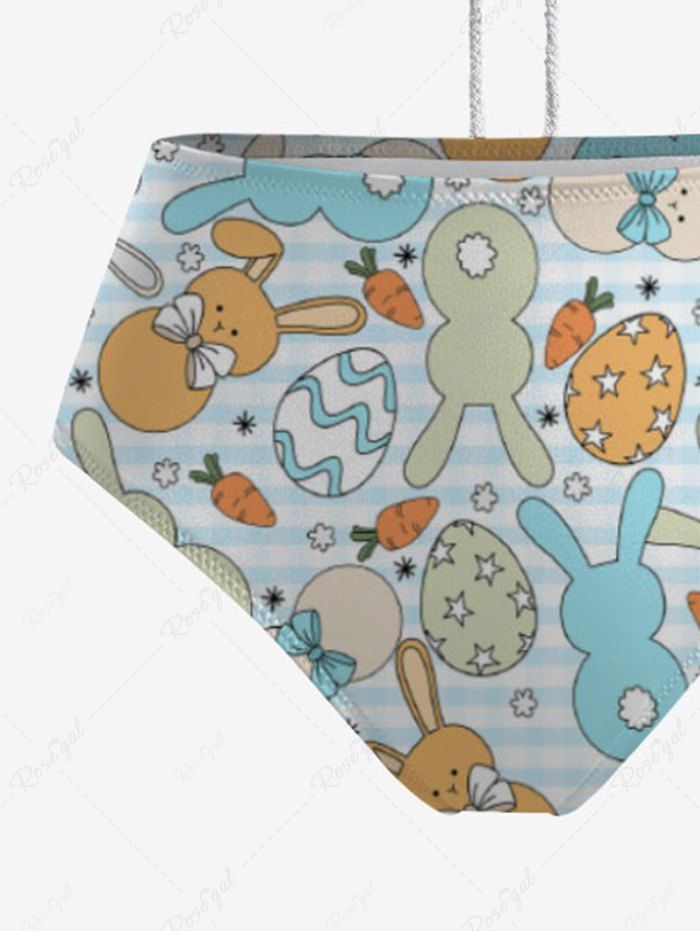Waves Bunny Carrot Easter Egg Printed Tie Tankini Swimsuit