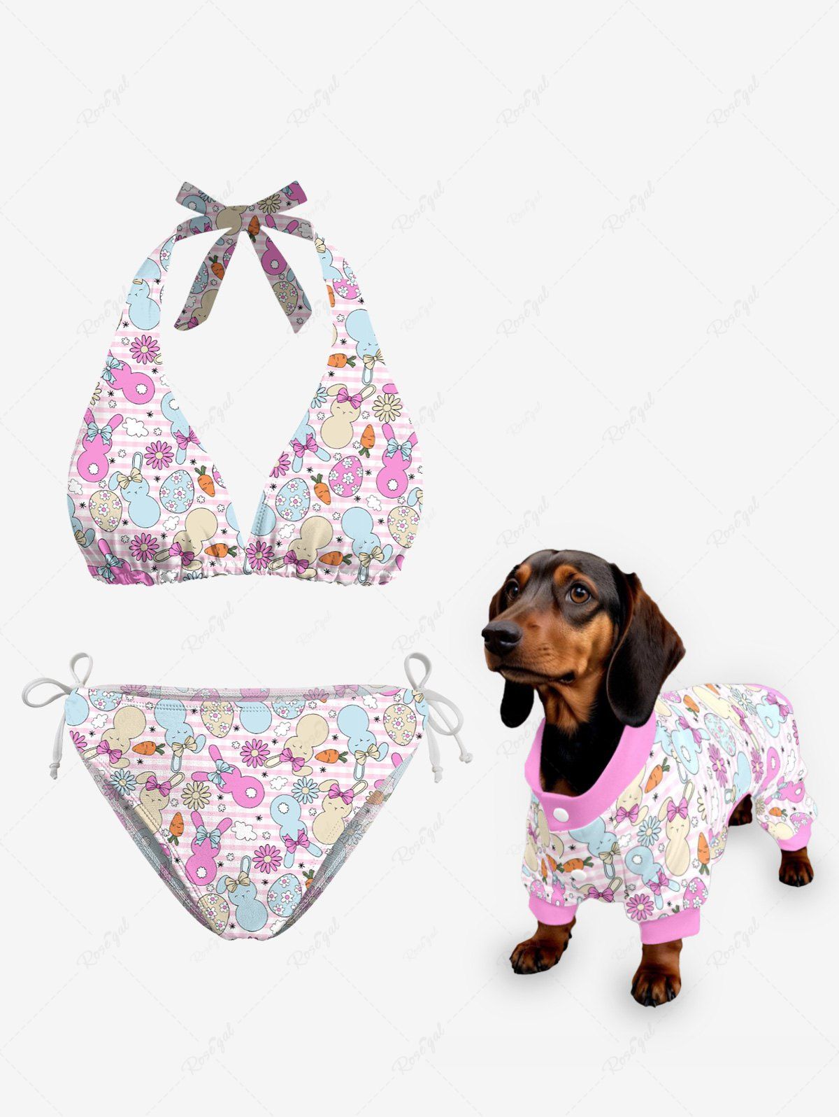 Easter Egg Rabbit Carrot Print Bikini Pajama Dog And Owner Matching Outfits