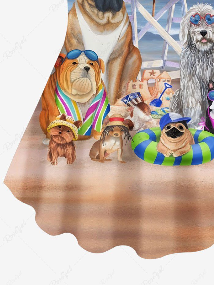 Plus Size Cute Dog Sea Beach Ombre Sky Printed Hawaii Women T-shirt