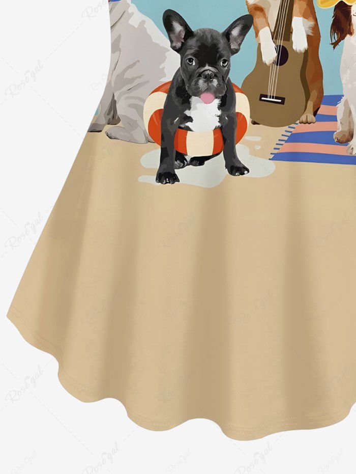 Plus Size Cute Dog Swimming Ring Floral Printed Hawaii T-shirt