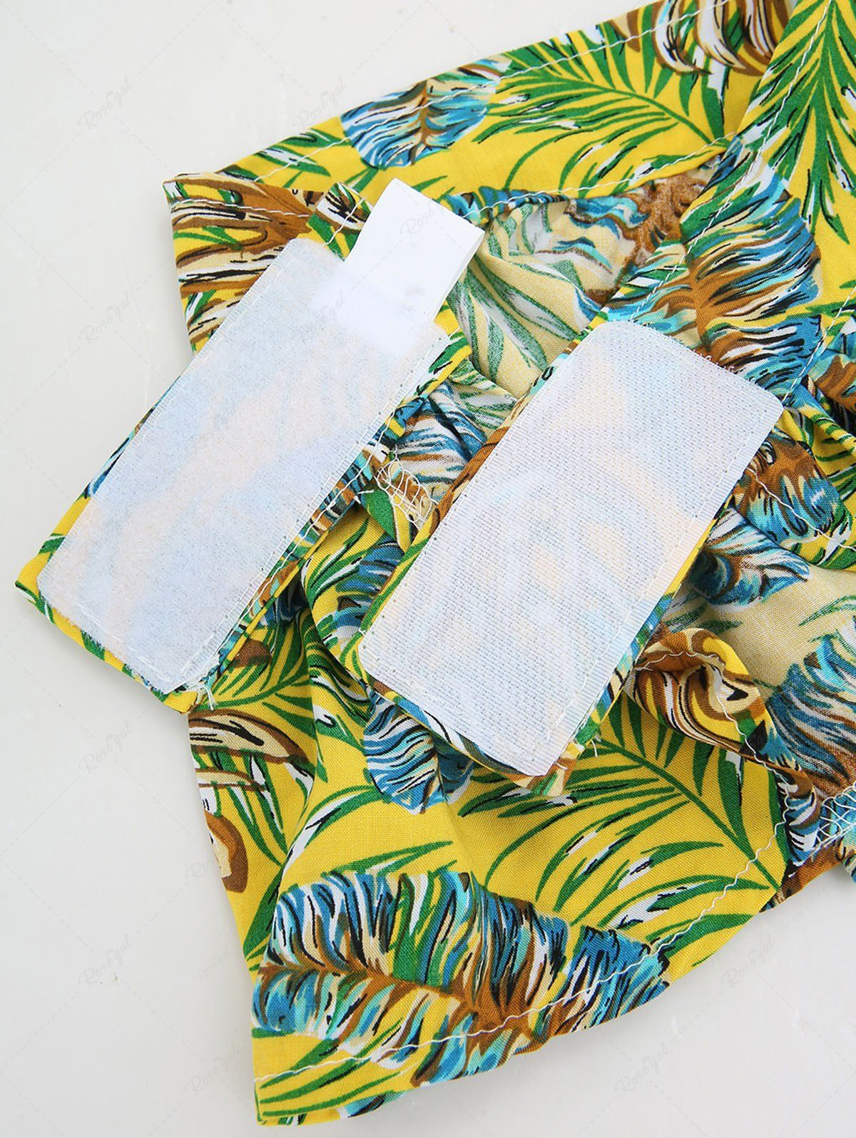 Pet's Colorful Tropical Leaves Printed Hawaii Halter Velcro Strappy Skirt Bikini Set