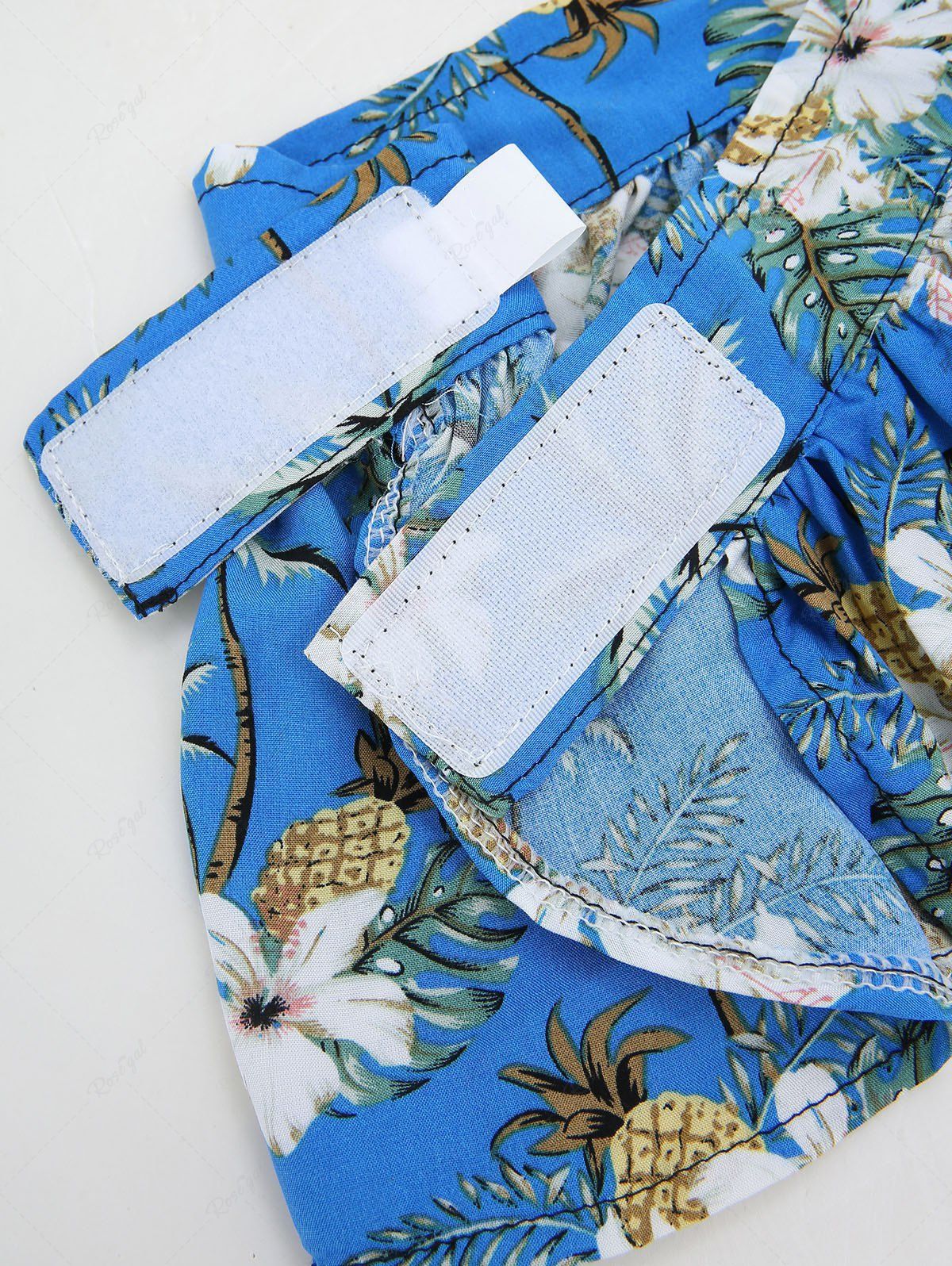 Pet's Coconut Tree Floral Tropical Leaves Pineapple Printed Hawaii Halter Strappy Velcro Skirt Bikini Set