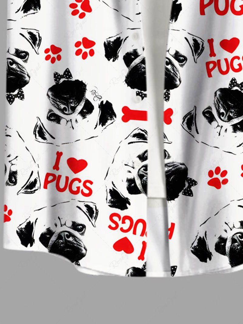 Plus Size Dogs Heart Letters Printed Buttons Pocket Women Shirt