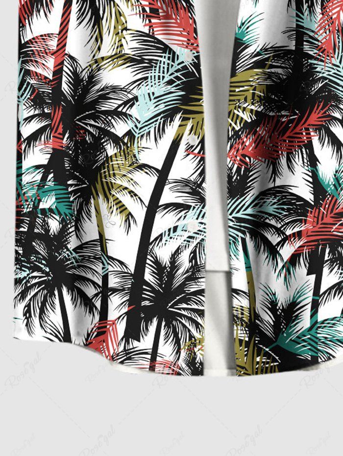 Plus Size Ink Painting Coconut Tree Printed Hawaii Button Pocket Women Shirt