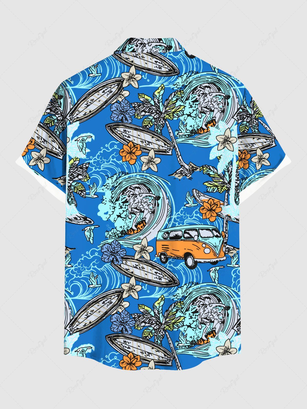 Sea Wave Surfer Bus Boat Floral Print Hawaii Shirt Bikini Dog And Owner Matching Outfits