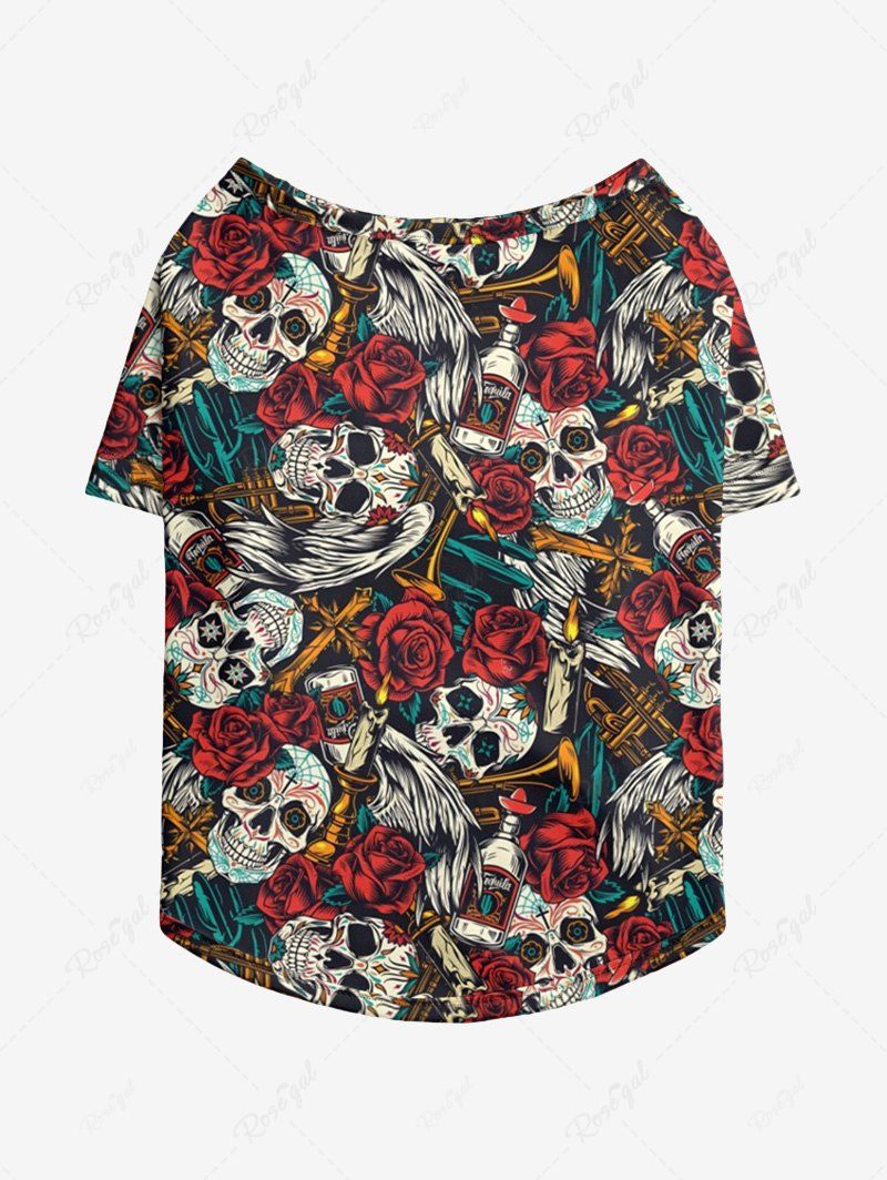 Pet's Rose Flower Skulls Candle Printed T-shirt