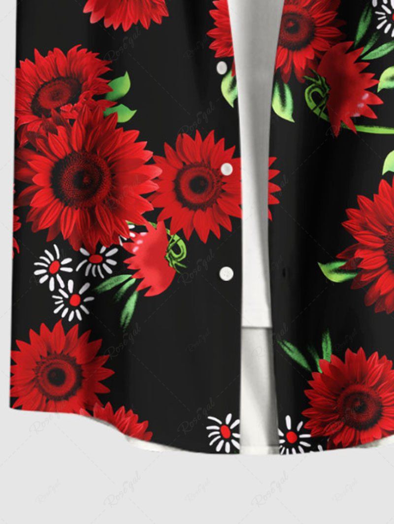 Plus Size Daisy Flower Printed Hawaii Button Pocket Women Shirt