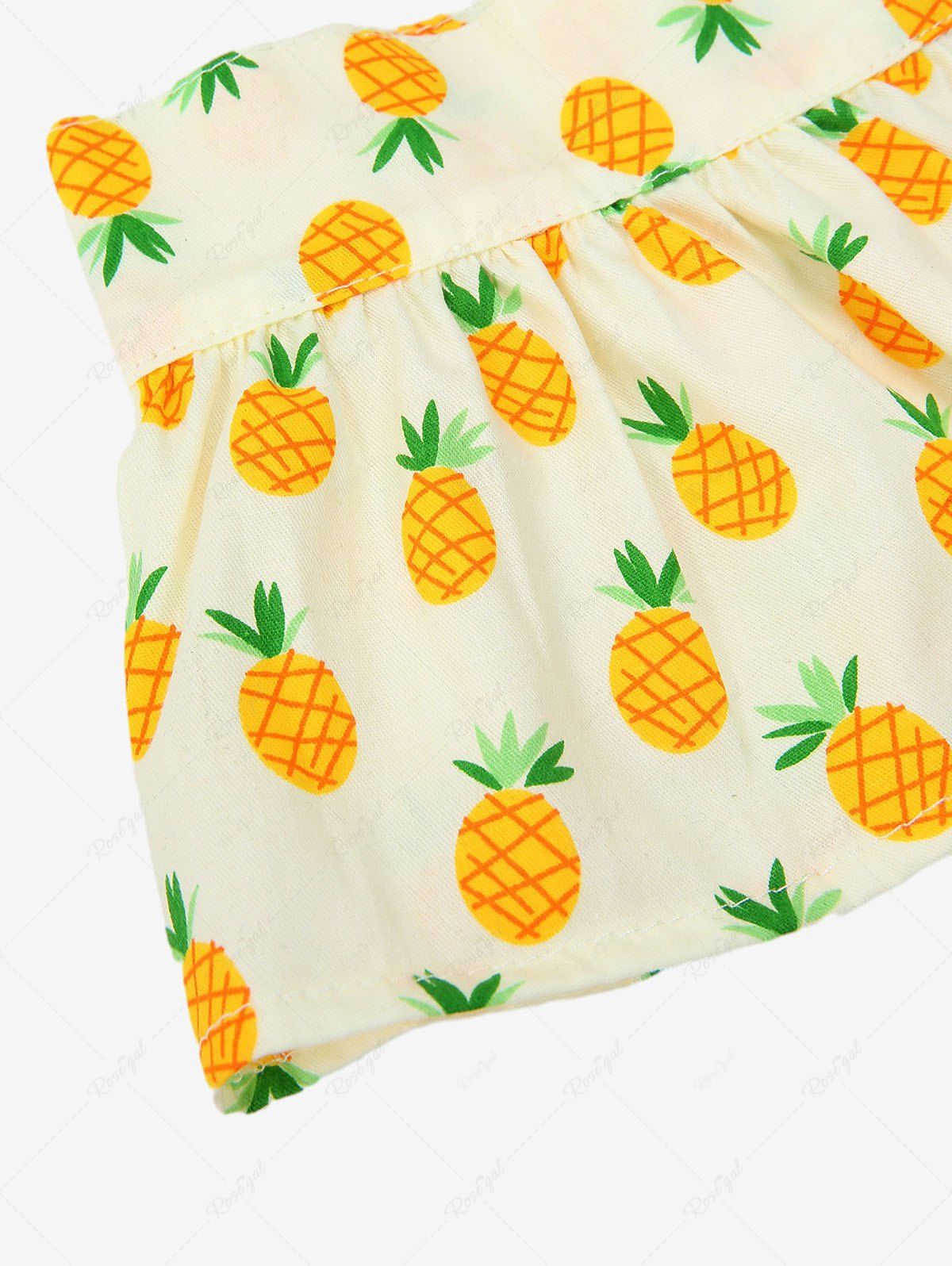 Pet's Pineapple Printed Hawaii Velcro Halter Contrast Piping Skirt Bikini Set