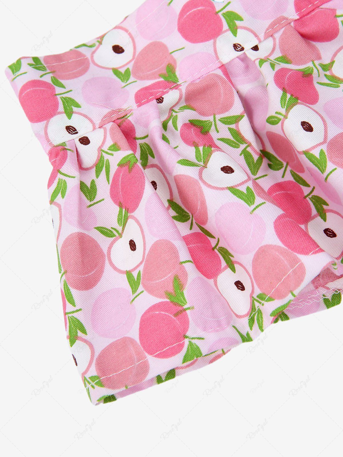 Pet's Cherry Printed Hawaii Velcro Contrast Piping Halter Skirt Bikini Set