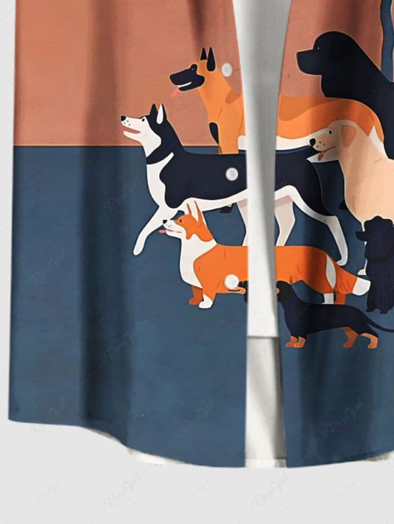 Plus Size Dogs Tree Colorblock Printed Buttons Pocket Women Shirt