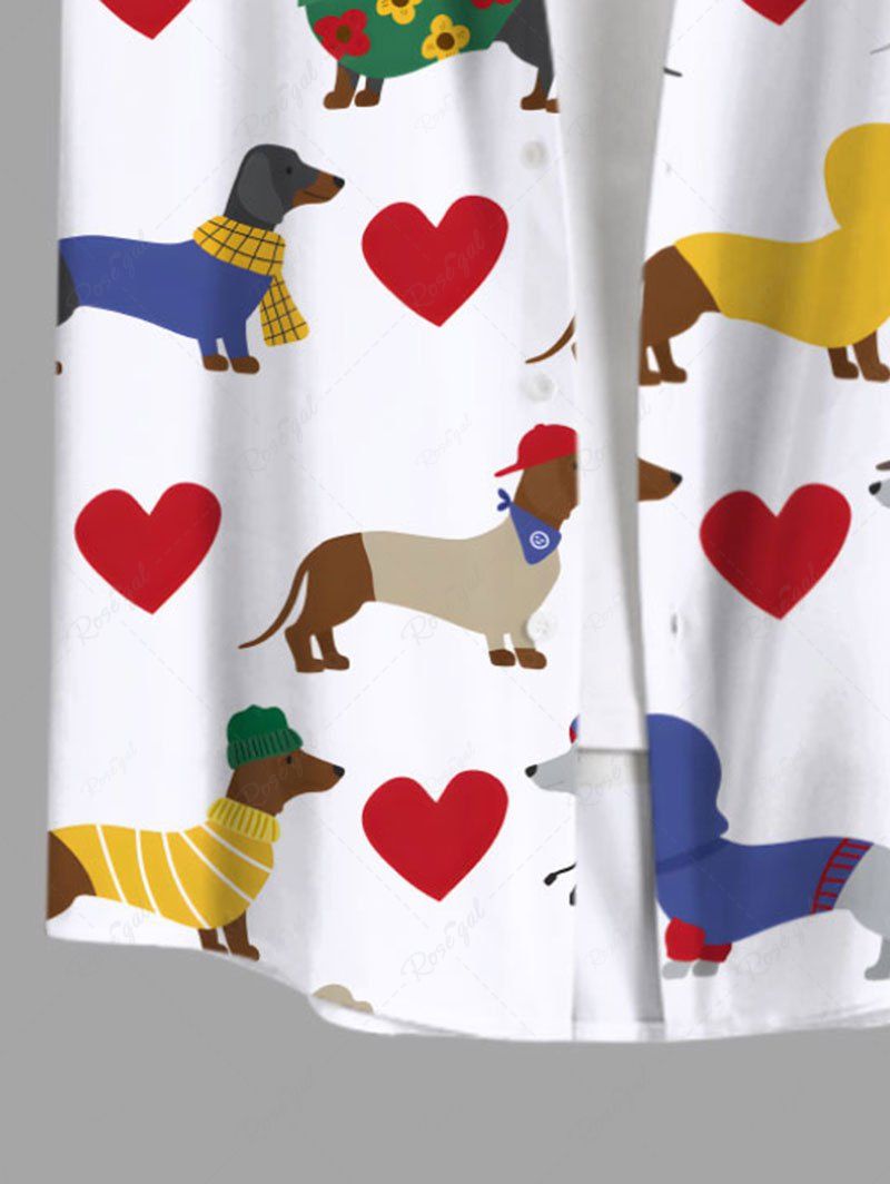 Plus Size Dogs Heart Printed Buttons Pocket Women Shirt