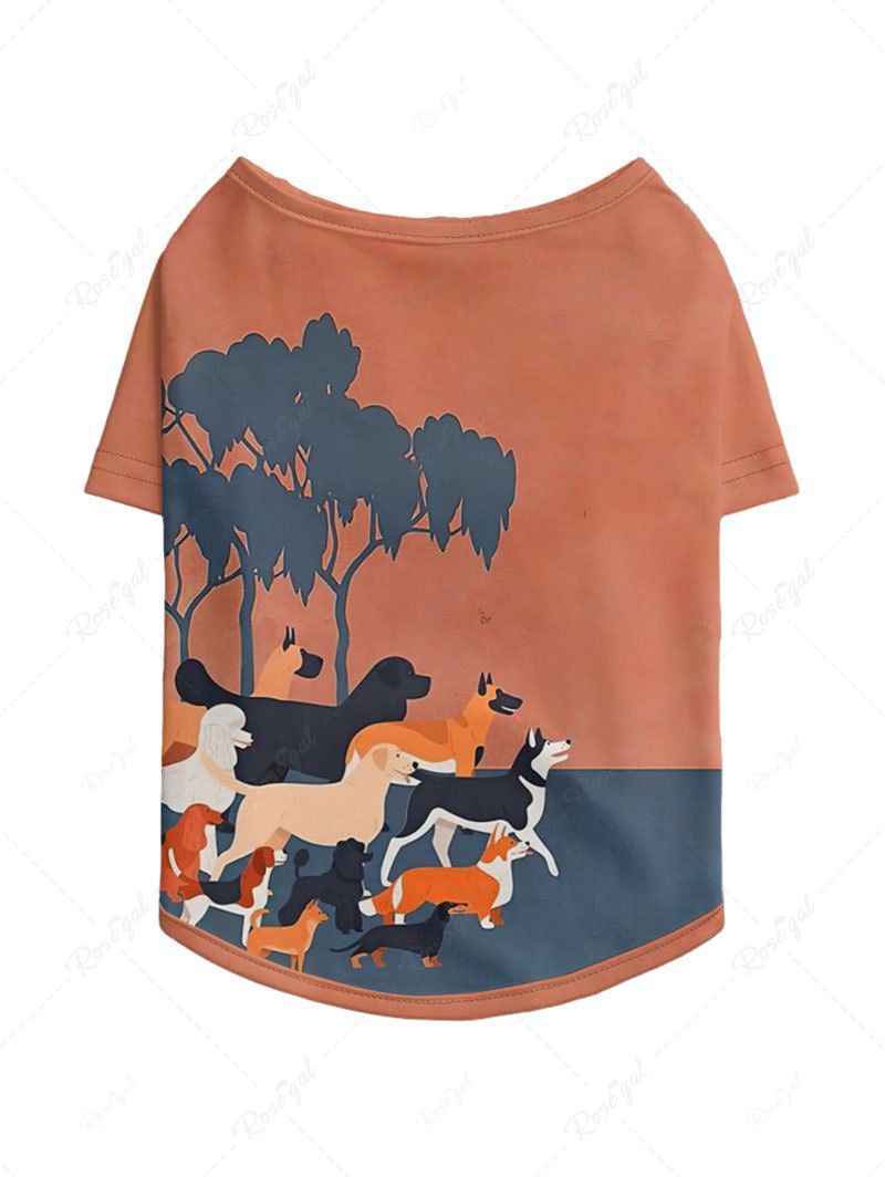 Pet's Dogs Tree Colorblock Printed T-shirt