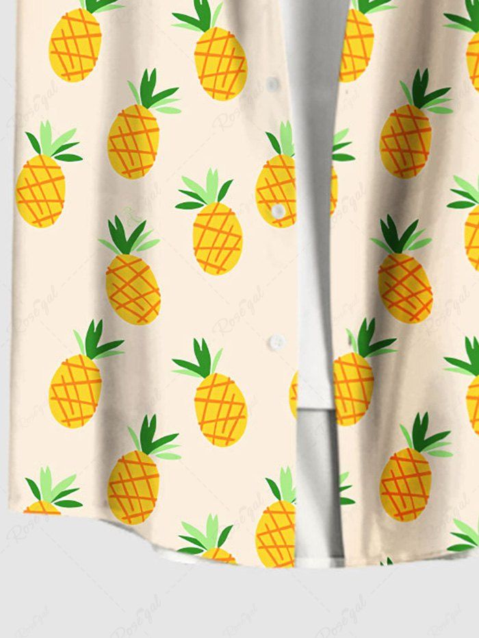 Plus Size Pineapple Printed Hawaii Button Pocket Women Shirt