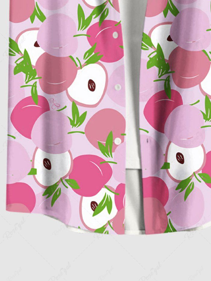 Plus Size Cherries Fruit Printed Hawaii Button Pocket Women Shirt