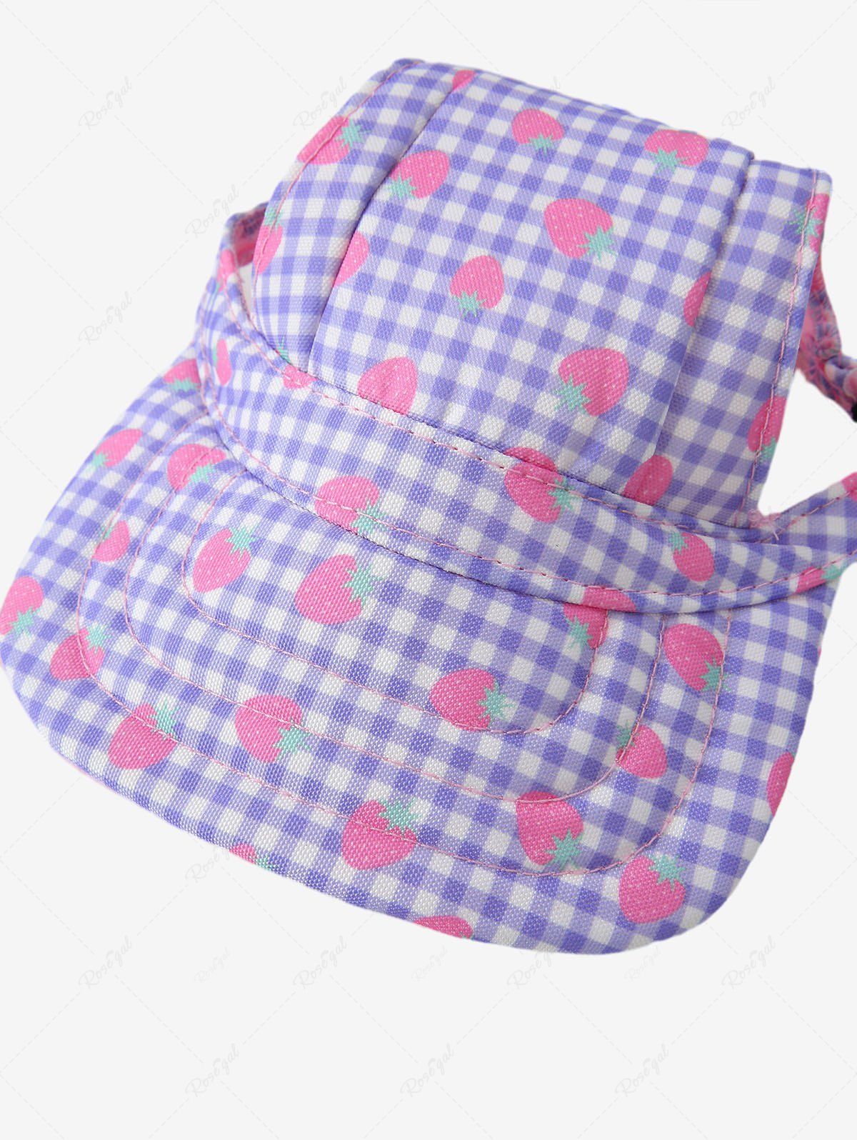 Pet's Strawberry Plaid Printed Cap With Windproof Rope