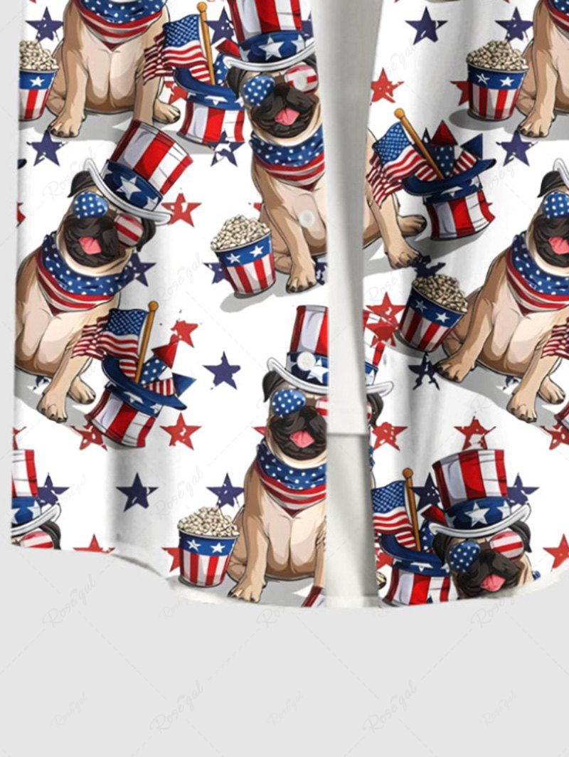 Plus Size Patriotic American Flag Dog Hat Printed Buttons Pocket Women Shirt