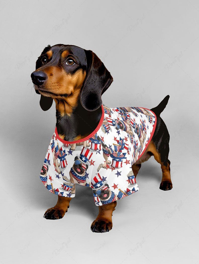 Pet's Patriotic American Flag Dog Hat Printed T-shirt