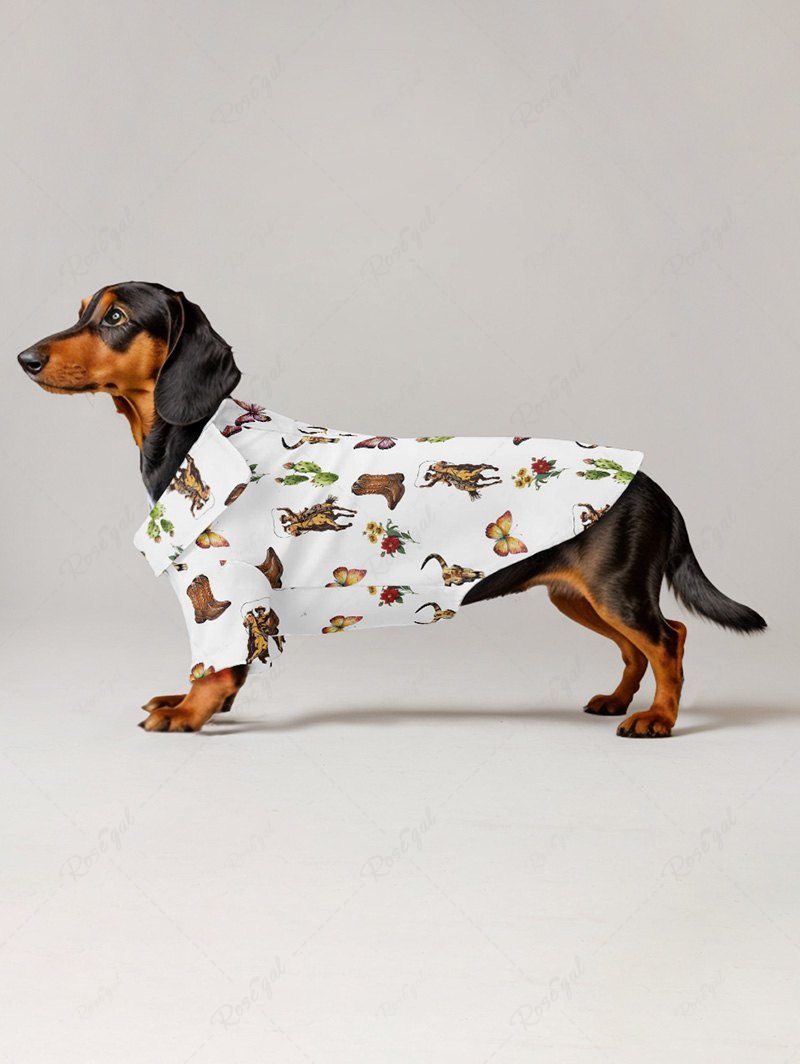 Horse Boots Cactus Flowers Butterfly Print Shirts Dog and Owner Matching Outfits