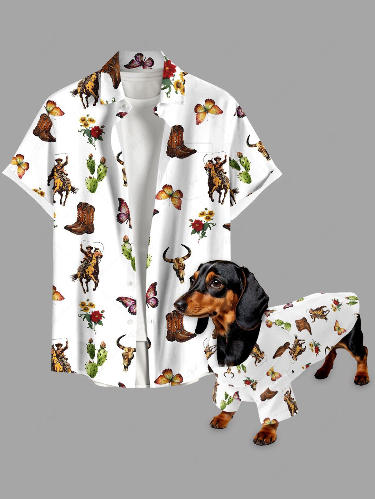 Horse Boots Cactus Flowers Butterfly Print Shirts Dog and Owner Matching Outfits