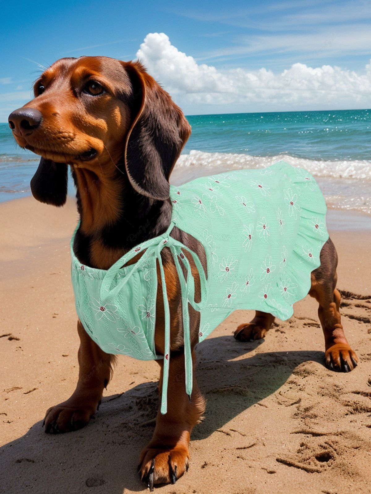 Pet's Daisy Flower Embroidered Textured Dress