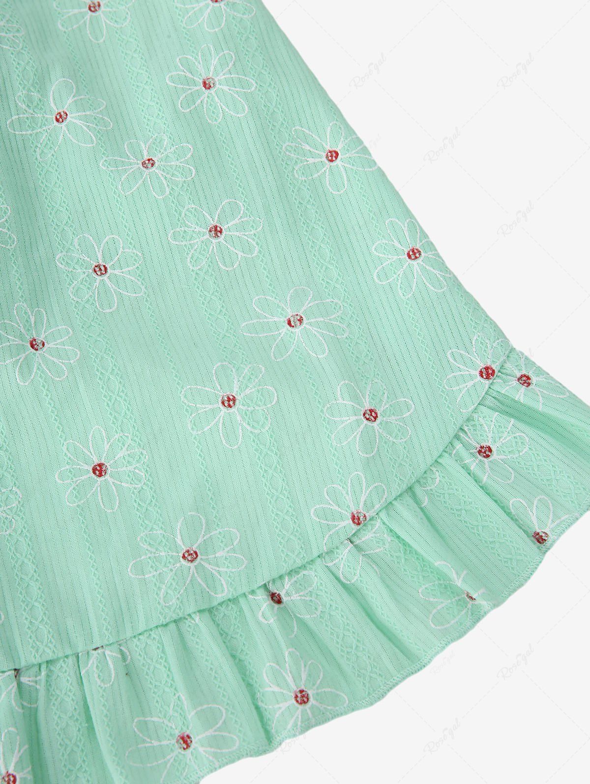 Pet's Daisy Flower Embroidered Textured Dress