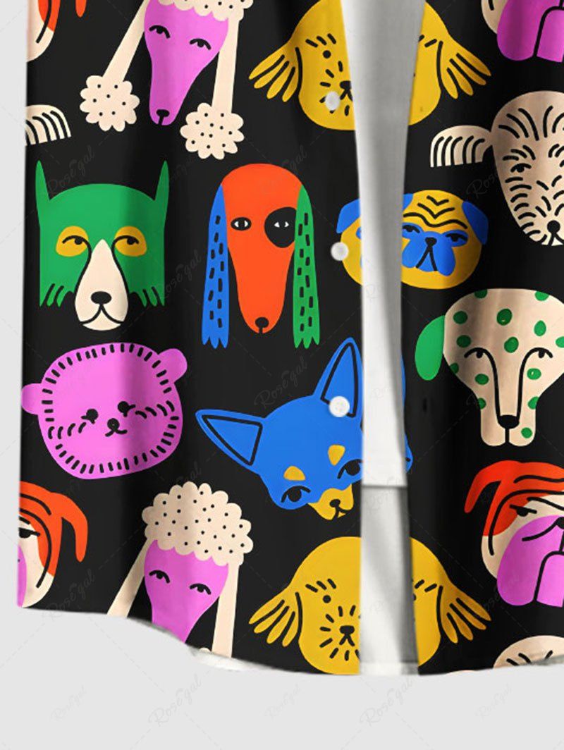Plus Size Colorful Dogs Printed Buttons Pocket Women Shirt