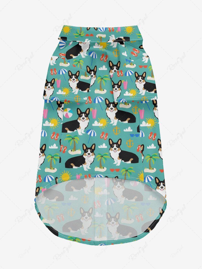 Pet's Coconut Tree Sun Cute Dog Printed Hawaii Button Shirt