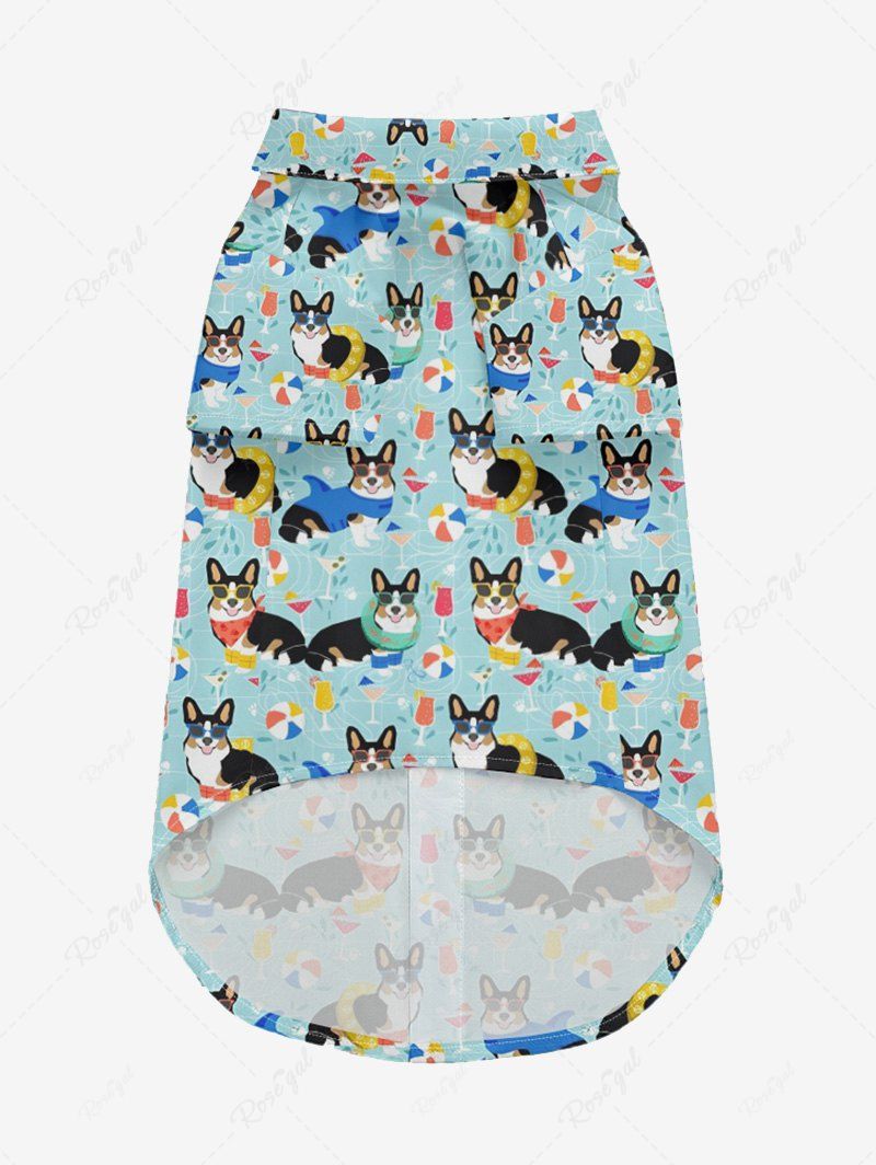 Pet's Cute Dog Swimming Ring Ball Printed Hawaii Button Shirt