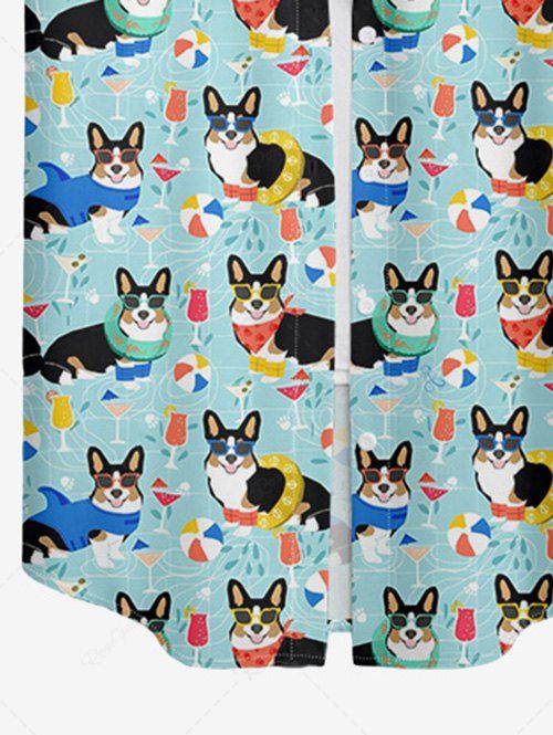 Cute Dog Swimming Ring Ball Printed Hawaii Button Pocket Women Shirt