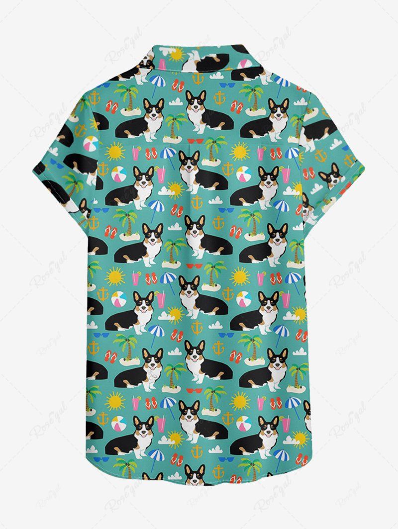 Coconut Tree Sun Cute Puppy Print Hawaii Shirt Dog And Owner Matching Outfits