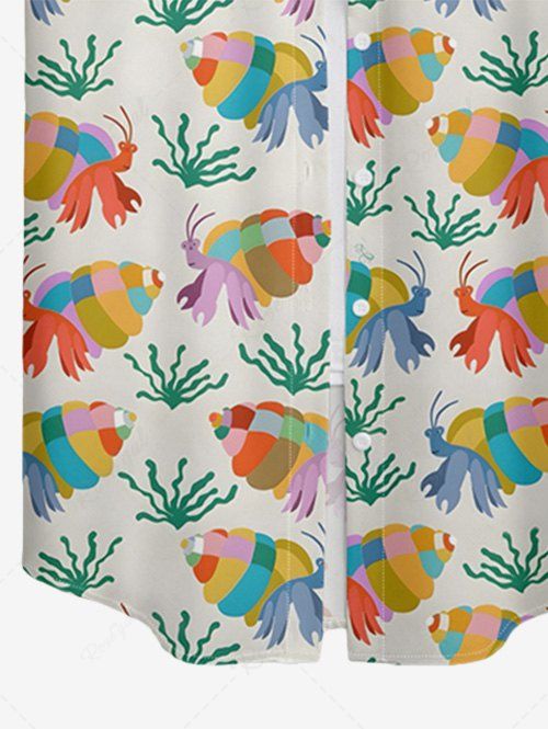 Colorful Crab Waterweed Printed Hawaii Pocket Women Shirt