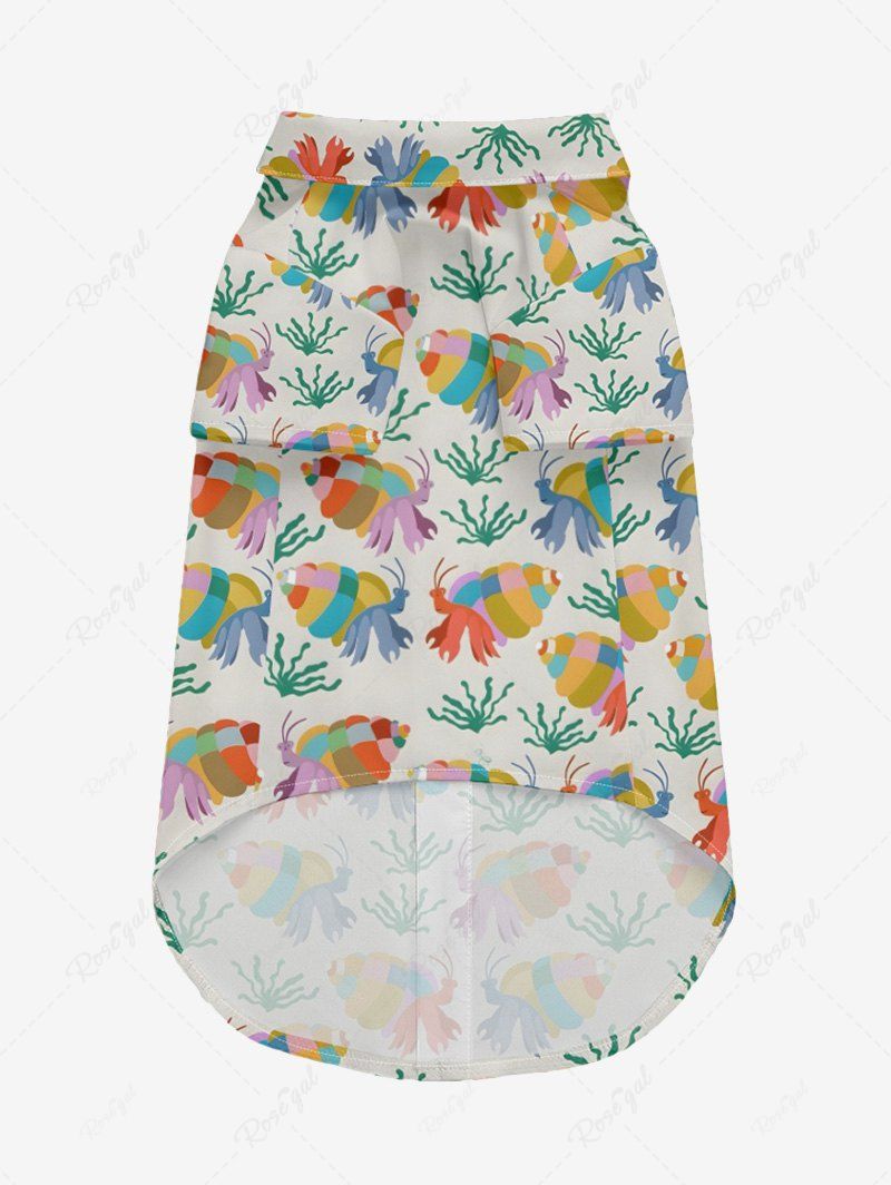 Pet's Colorful Crab Waterweed Printed Hawaii Button Shirt