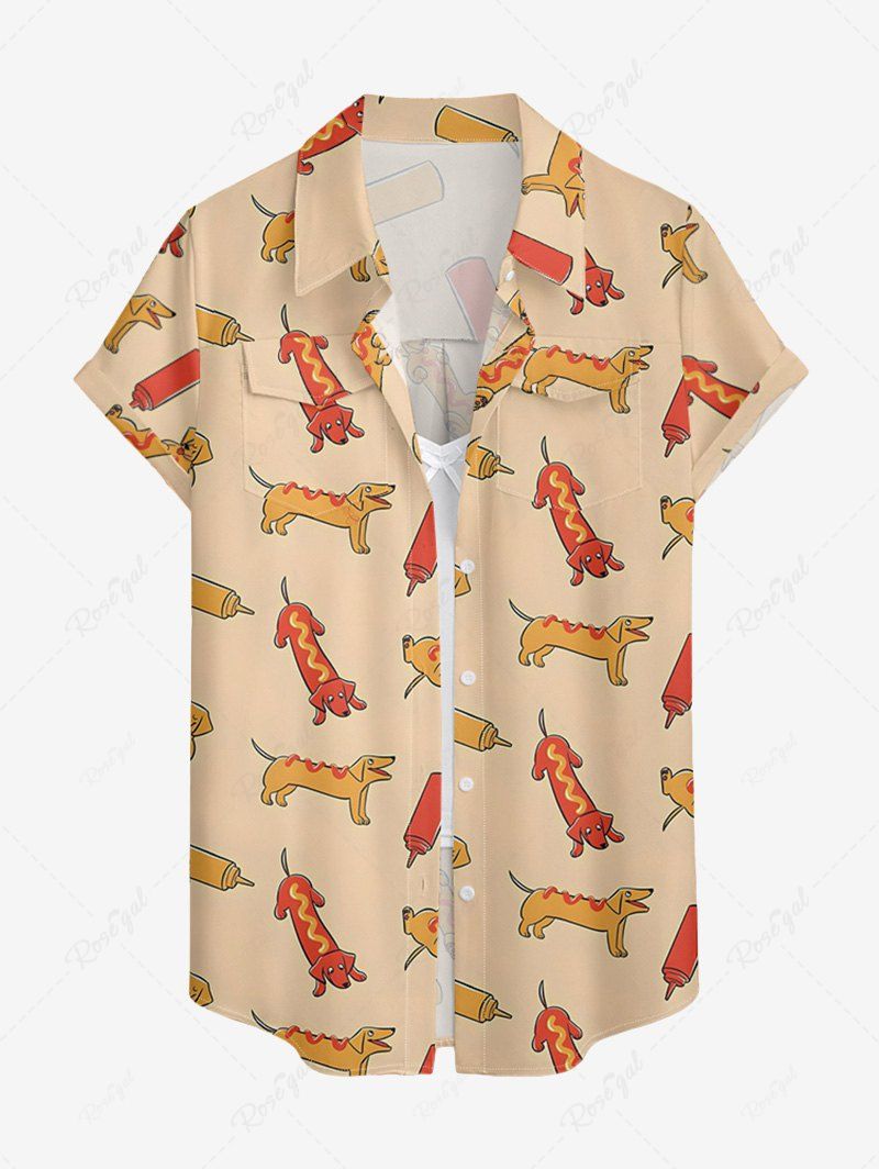 Tomato Sauce Hot Dog Printed Button Pocket Women Shirt