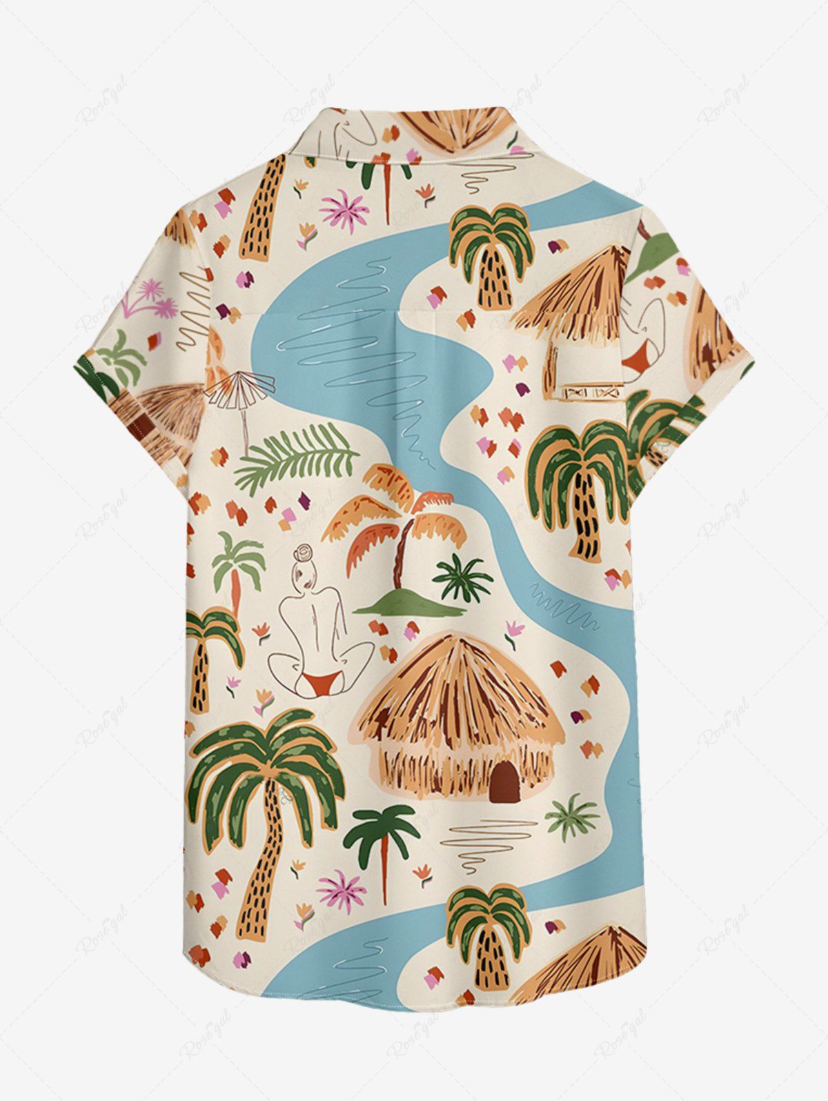 Coconut Tree River Floral Straw House Print Hawaii Shirt T-shirt Dog And Owner Matching Outfits