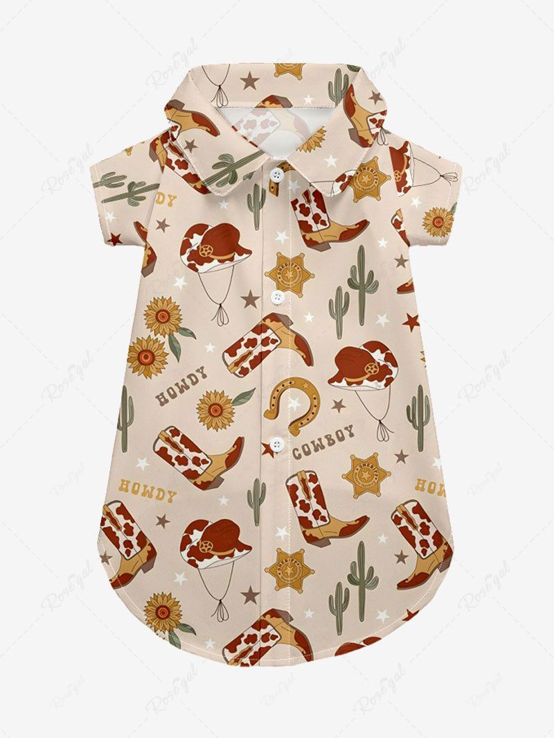 Cactus Hat Boots Floral Letters Print Hawaii Shirt Dog And Owner Matching Outfits