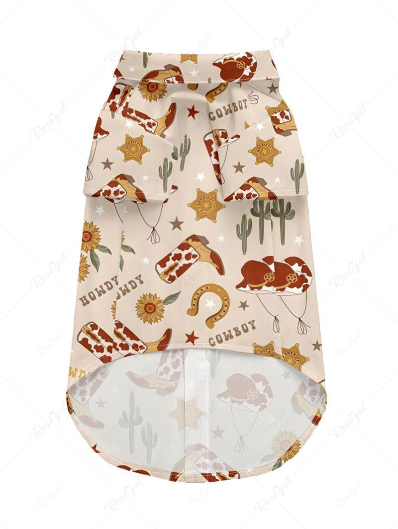 Pet's Cactus Hat Boots Floral Letters Printed Western Cowboy Style Hawaii Button Shirt