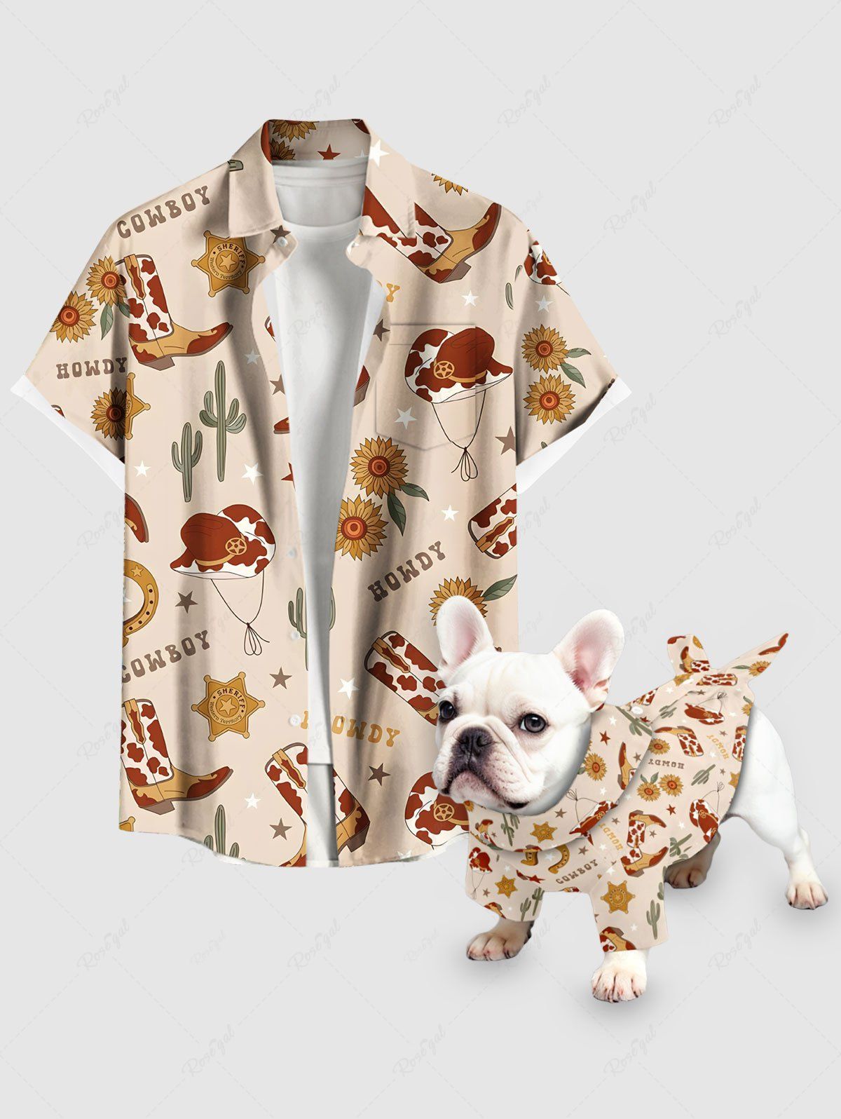 Cactus Hat Boots Floral Letters Print Hawaii Shirt Dog And Owner Matching Outfits