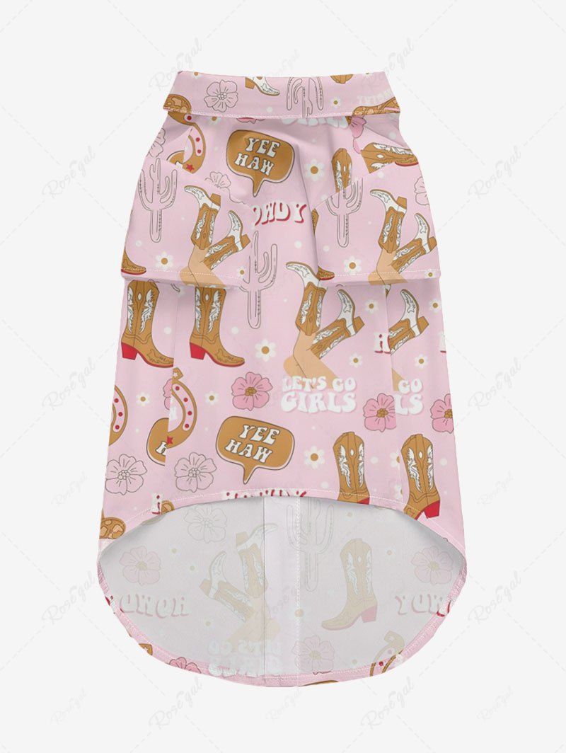 Pet's Cactus Hat Boots Floral Letters Printed Hawaii Western Cowboy Style Button Shirt