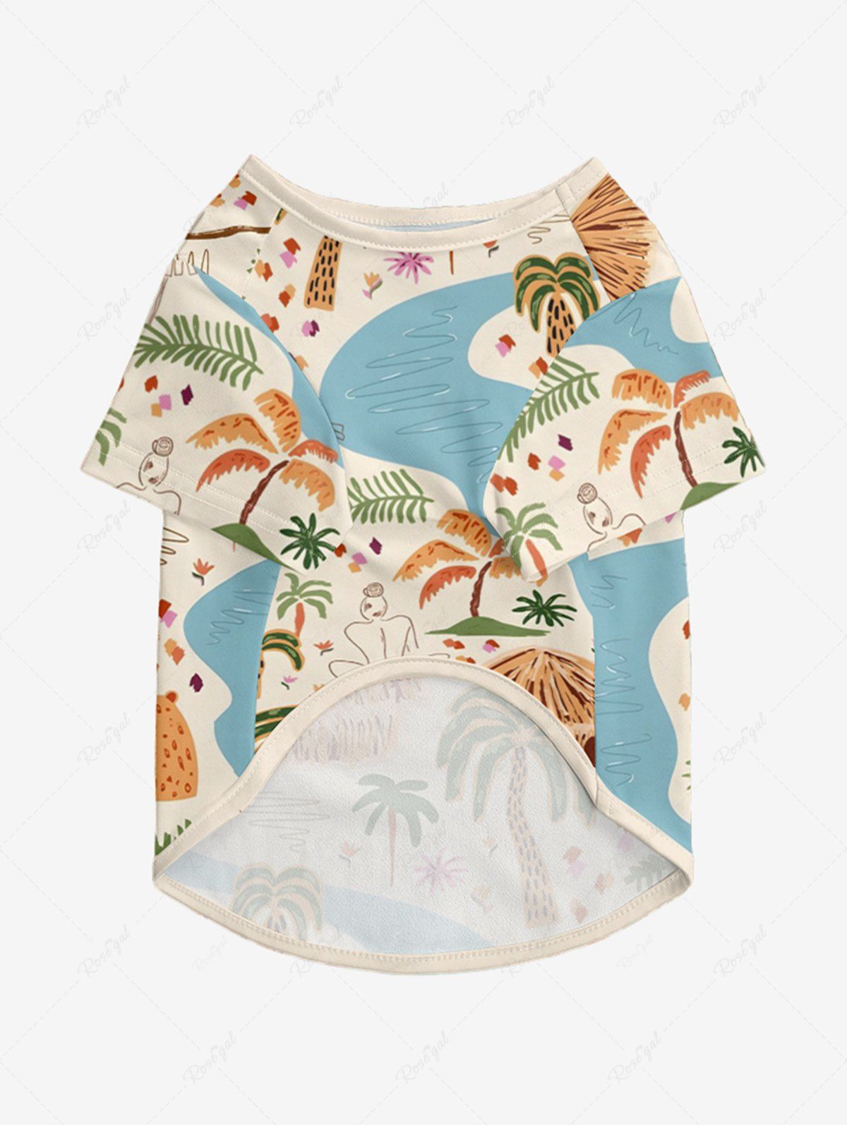 Pet's Coconut Tree River Floral Straw House Printed Hawaii T-shirt