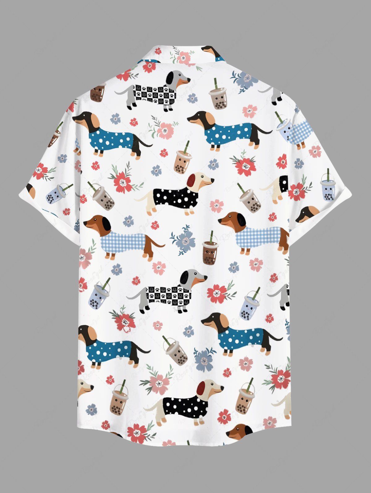 Plus Size Plaid Spotted Dog Juice Floral Printed Button Pocket Women Shirt