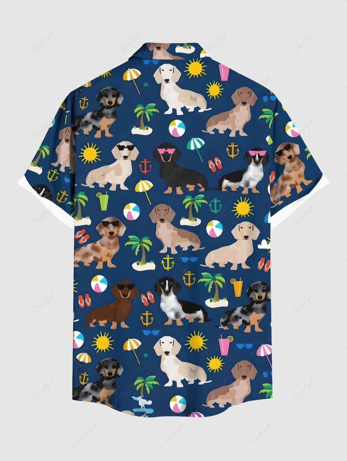 Plus Size Coconut Tree Sun Juice Colorful Dog Printed Hawaii Button Pocket Women Shirt