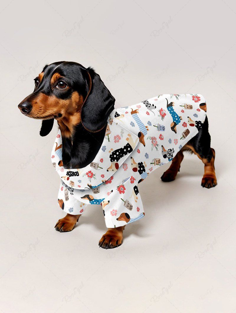Pet's Plaid Spotted Dog Juice Floral Printed Button Shirt