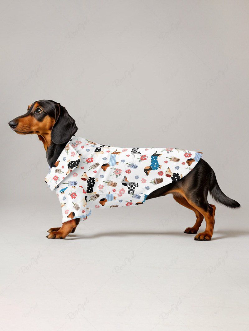 Pet's Plaid Spotted Dog Juice Floral Printed Button Shirt